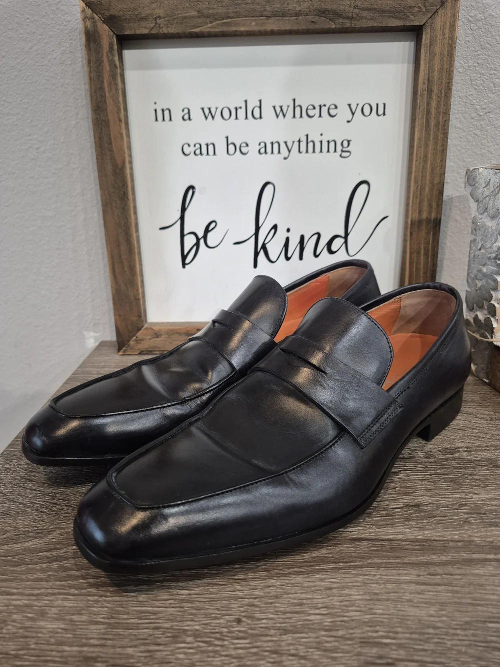 Santoni Mens Black Leather Penny Loafers Size 8 - Picture 3 of 9